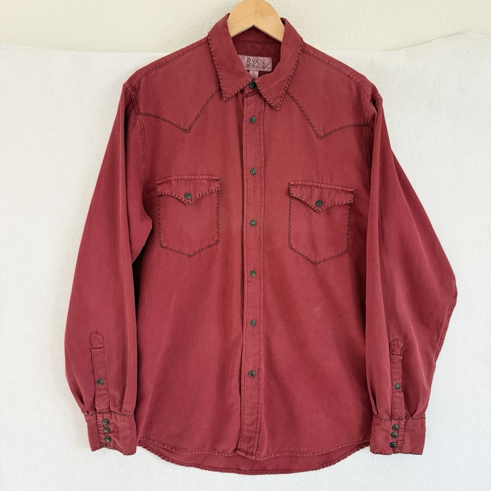 Ryan Michael Silk Cotton Western Pearl Snap Shirt M Red Embroidered WORN TWICE